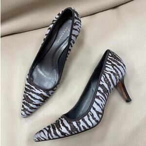 2000's Vintage Zebra Print Leather Kitten Heel Ann Taylor | Size 7.5